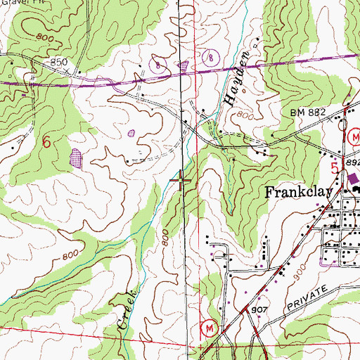 Topographic Map of Hayden Creek, MO