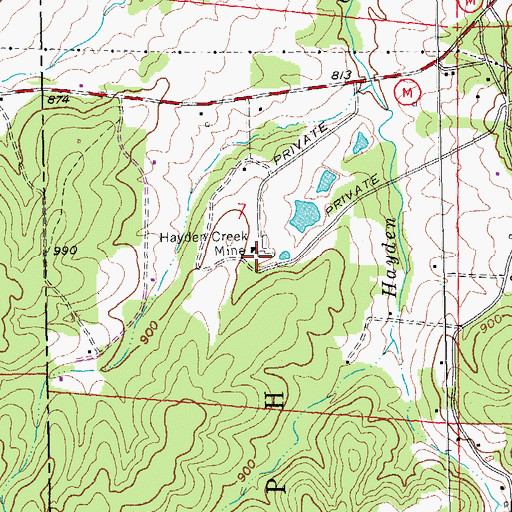 Topographic Map of Hayden Creek Mine, MO