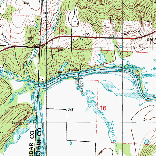 Topographic Map of Haynie Branch, MO