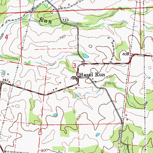 Topographic Map of Hazel Run, MO
