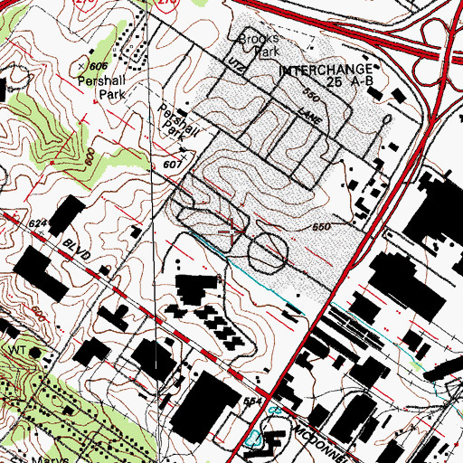 Topographic Map of Hazelwood, MO