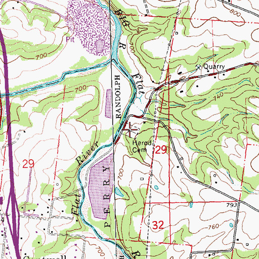 Topographic Map of Herod Cemetery, MO