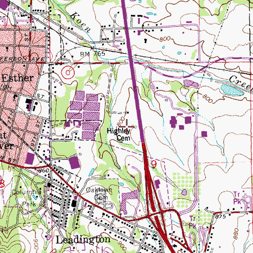 Topographic Map of Highley Cemetery, MO