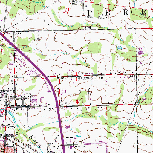 Topographic Map of Highley Cemetery, MO