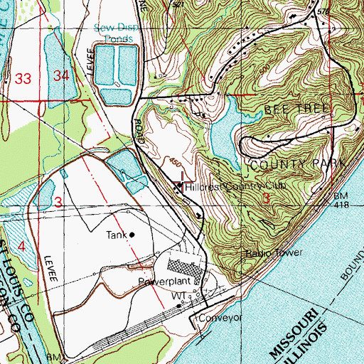 Topographic Map of Hillcrest Country Club, MO
