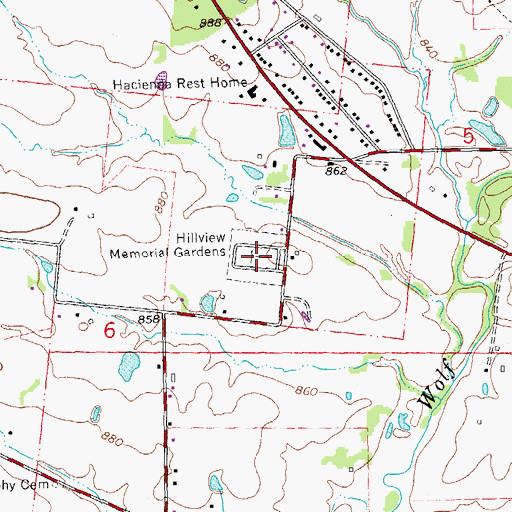 Topographic Map of Hillview Memorial Gardens, MO