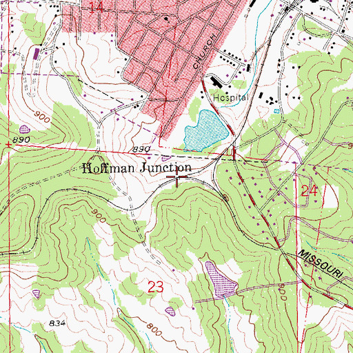 Topographic Map of Hoffman Junction, MO