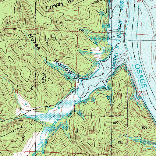 Topographic Map of Horse Hollow, MO