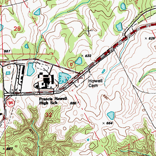 Topographic Map of Thomas Howell Cemetery, MO