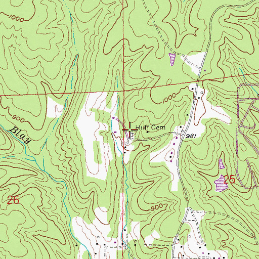 Topographic Map of Huff Cemetery, MO