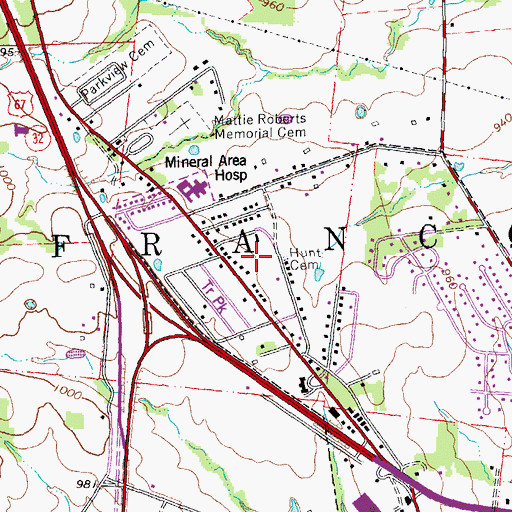 Topographic Map of Hunt Cemetery, MO