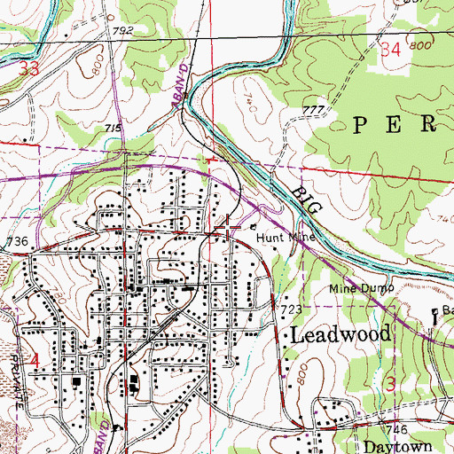 Topographic Map of Hunt Mine, MO