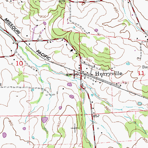 Topographic Map of Hurryville, MO