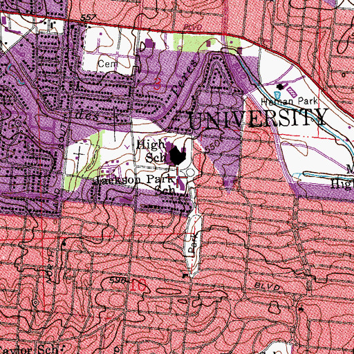 Topographic Map of Jackson Park Elementary School, MO