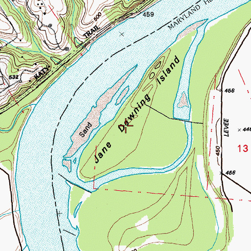 Topographic Map of Jane Downing Island, MO