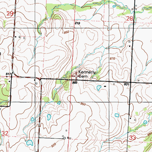 Topographic Map of Kennerly Cemetery, MO