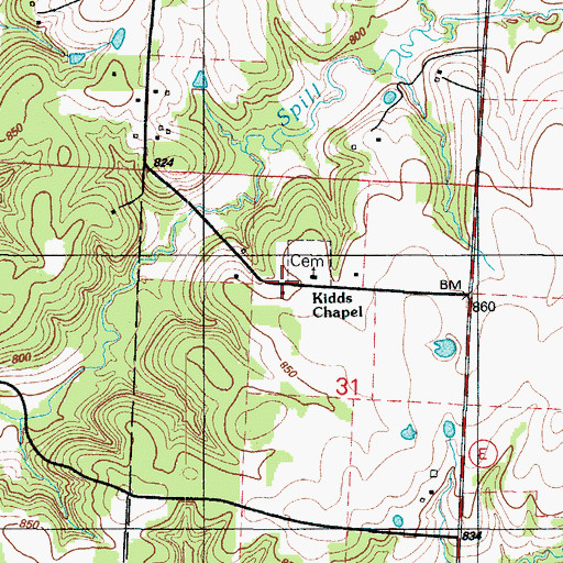 Topographic Map of Kidds Chapel, MO