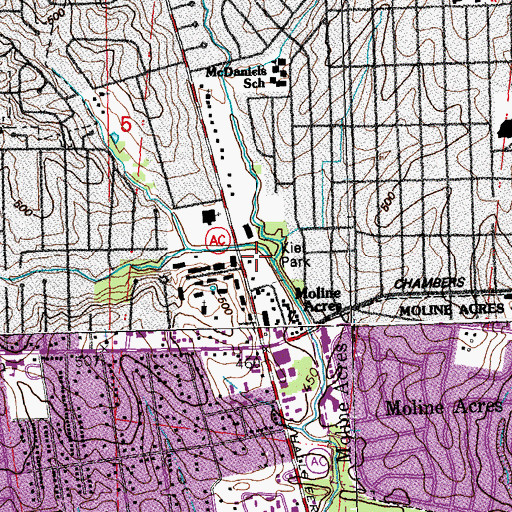 Topographic Map of Kiel Park, MO