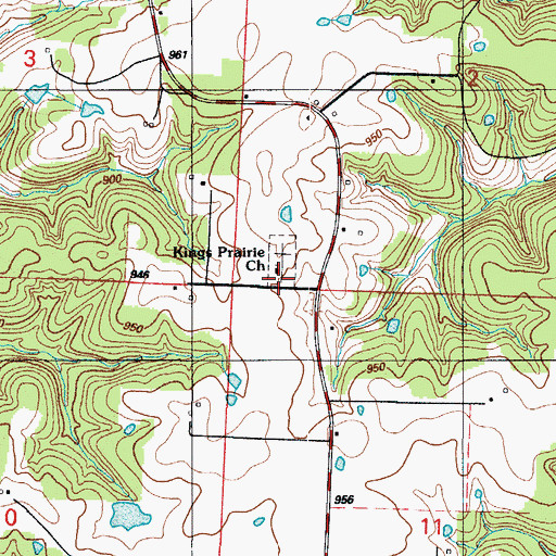 Topographic Map of Kings Prairie Church, MO