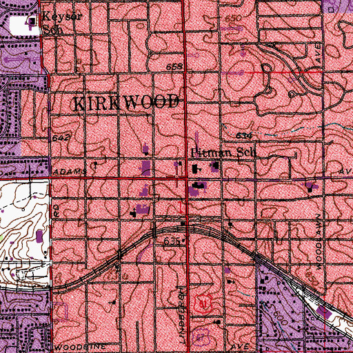 Topographic Map of Kirkwood, MO