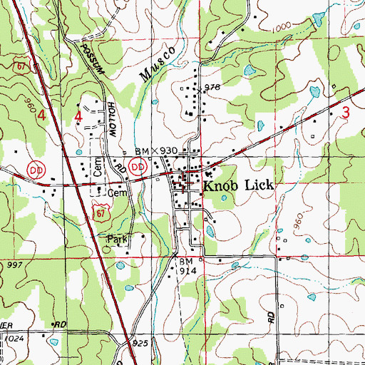 Topographic Map of Knob Lick, MO
