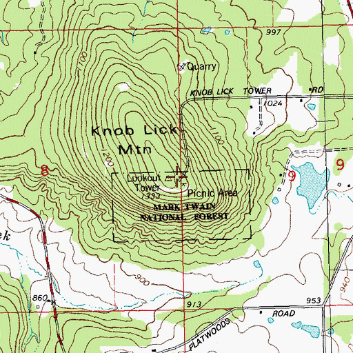 Topographic Map of Knob Lick Mountain, MO