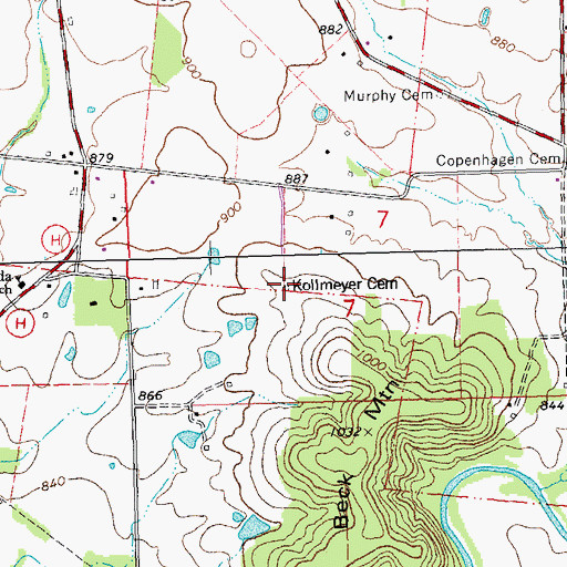 Topographic Map of Kollmeyer Cemetery, MO