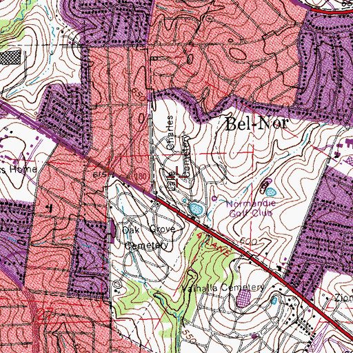 Topographic Map of Lake Charles Cemetery, MO