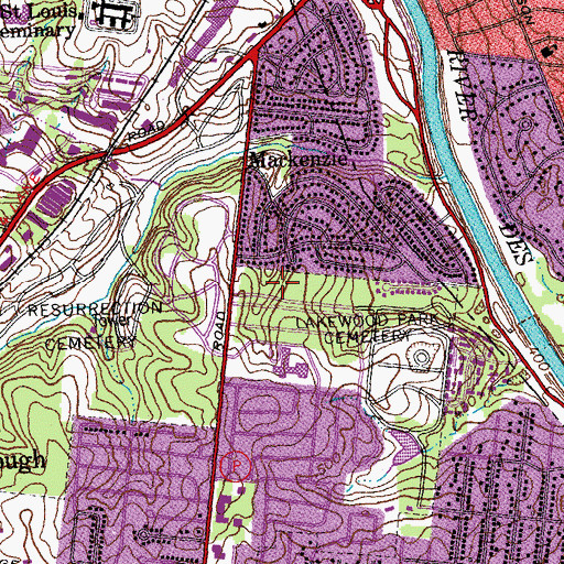 Topographic Map of Lakewood Park Cemetery, MO