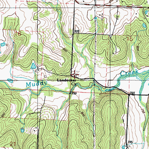 Topographic Map of Landecker Church, MO
