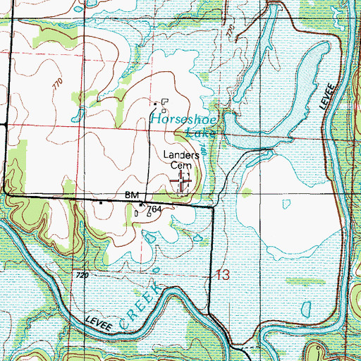 Topographic Map of Landers Cemetery, MO