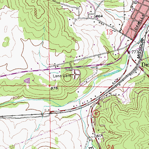 Topographic Map of Layne Cemetery, MO