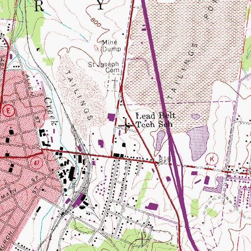 Topographic Map of Lead Belt Technical School, MO
