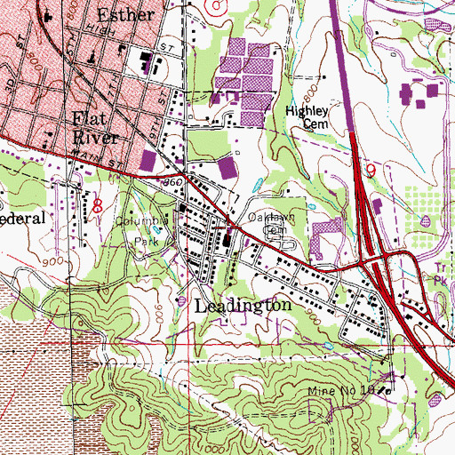 Topographic Map of Leadington, MO