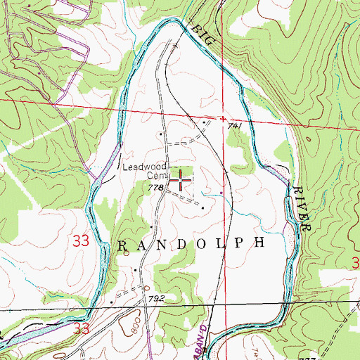 Topographic Map of Leadwood Cemetery, MO