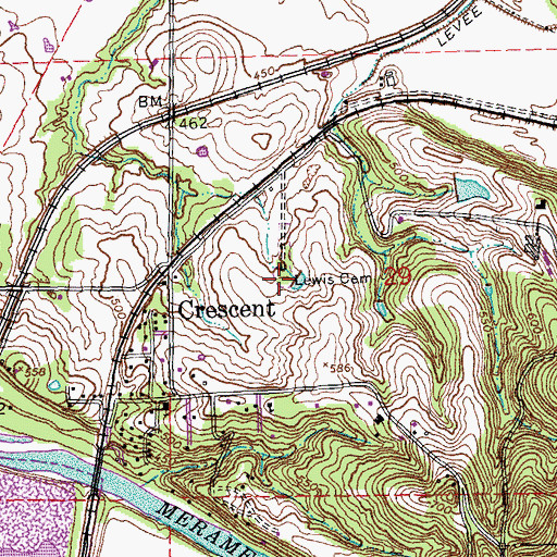 Topographic Map of Lewis Cemetery, MO