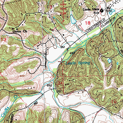 Topographic Map of Lewis Spring, MO