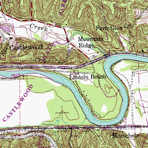 Topographic Map of Lincoln Beach, MO