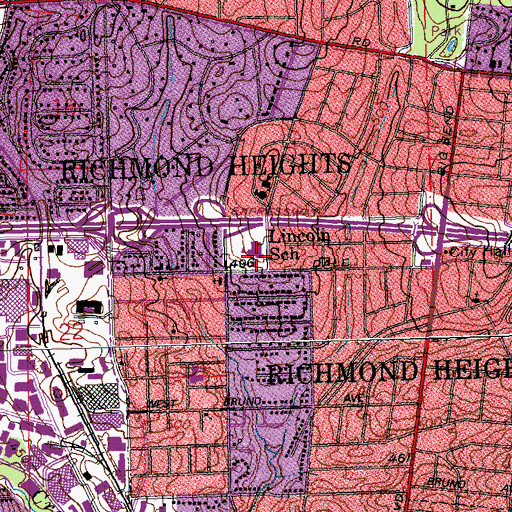 Topographic Map of Lincoln School, MO
