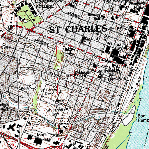 Topographic Map of Lincoln School, MO