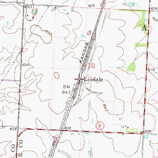 Topographic Map of Lindale, MO