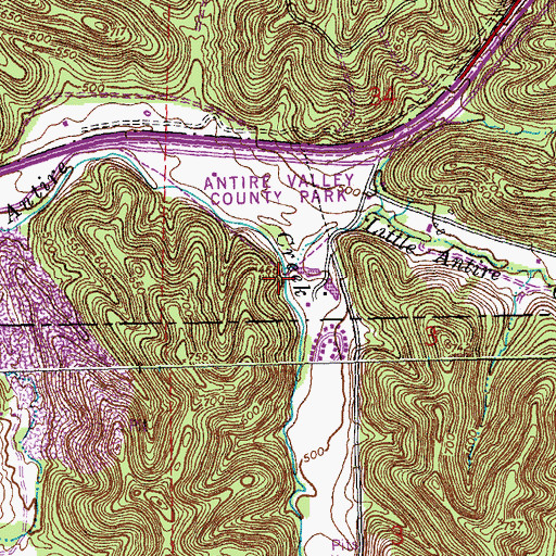 Topographic Map of Little Antire Creek, MO