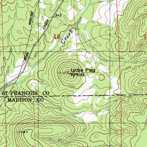 Topographic Map of Little Peg Knob, MO