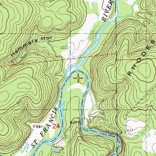 Topographic Map of Little Saint Francis River, MO