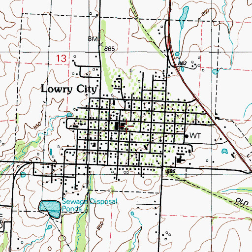 Topographic Map of Lowry City, MO