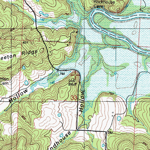 Topographic Map of Lutz Bluff, MO