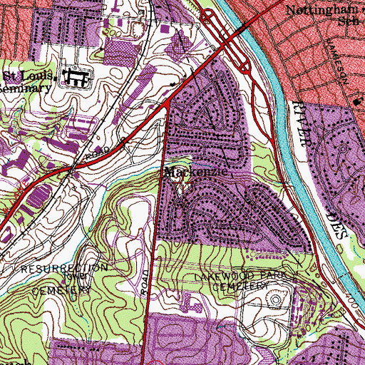 Topographic Map of Mackenzie, MO