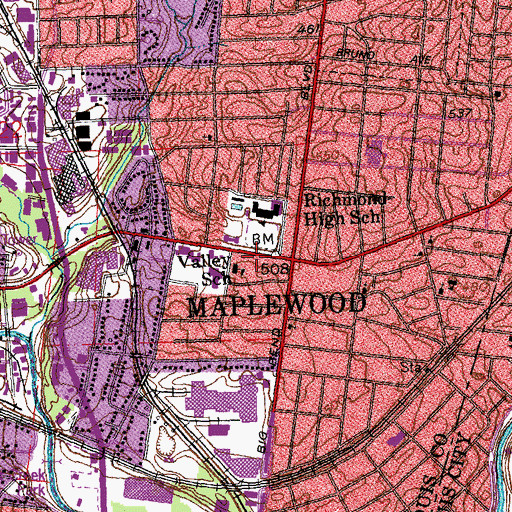 Topographic Map of Maplewood, MO