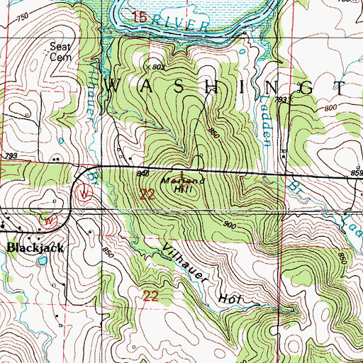 Topographic Map of Marland Hill, MO