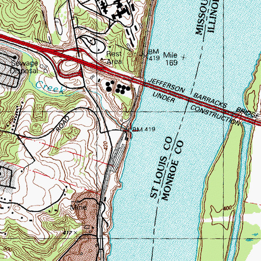 Topographic Map of Martigney Creek, MO